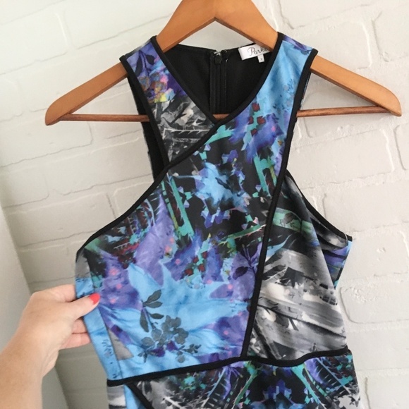 Anthropologie x Parker Tobias blue black Abstract print faux wrap mini dress S - Picture 6 of 16